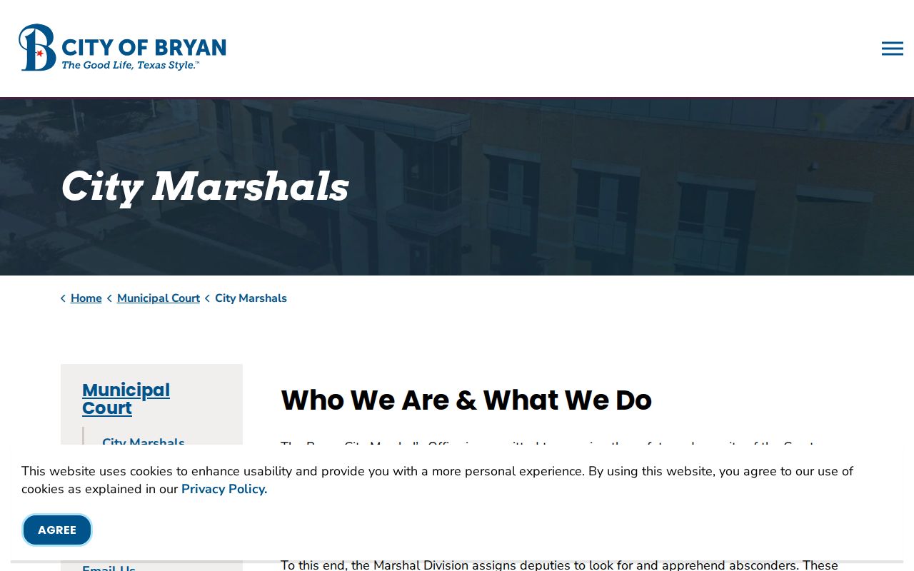 Bryan warrant check instructions from the City Marshal