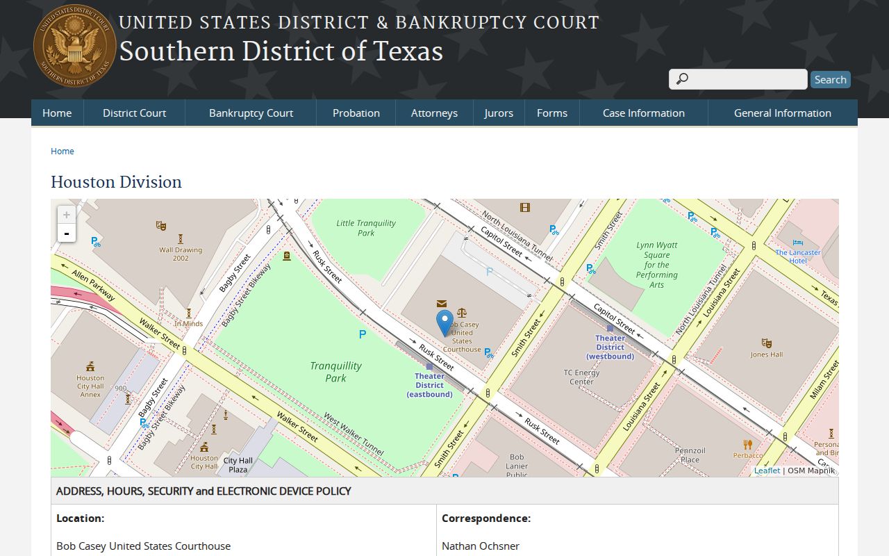 Brazos County federal arrest warrant jurisdiction through the Southern District of Texas